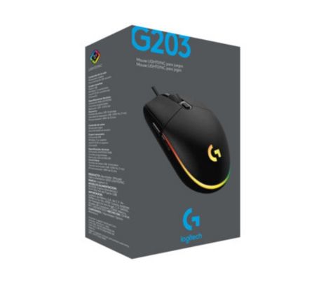 LOGITECH  MOUSE G203 GAMING NEGRO LIGHTSYNC USB