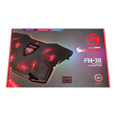 MARVO - SOPORTE DE REFRIGERACIÓN COOLING STAND PARA NOTEBOOK SCORPION FN-38 - 17". 4 VENTILADORES. ÁNGULO AJUSTABLE. ILUMINACIÓN LED EN ROJO.