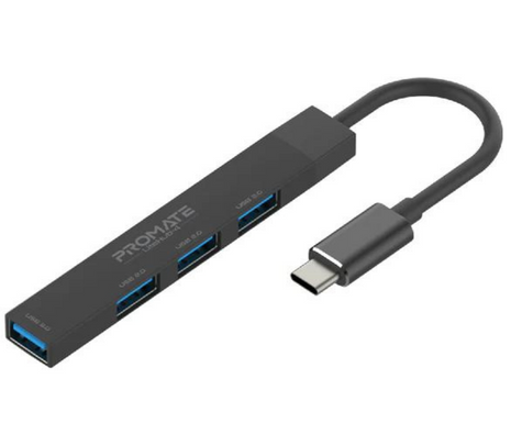 PROMATE LITEHUB-4.BLACK HUB USB-C A USB3.0/3USB2.0