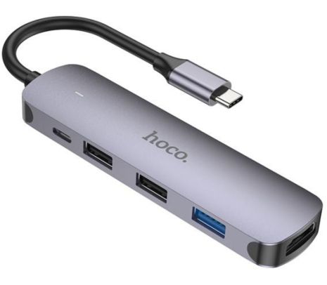 HOCO HB27 HUB USB-C A USB-A/USB-C/HDMI METAL GREY