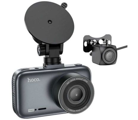 HOCO DV6 DASHCAM C/DISPLAY DE 3" Y CAMARA TRASERA P/AUTO GREY