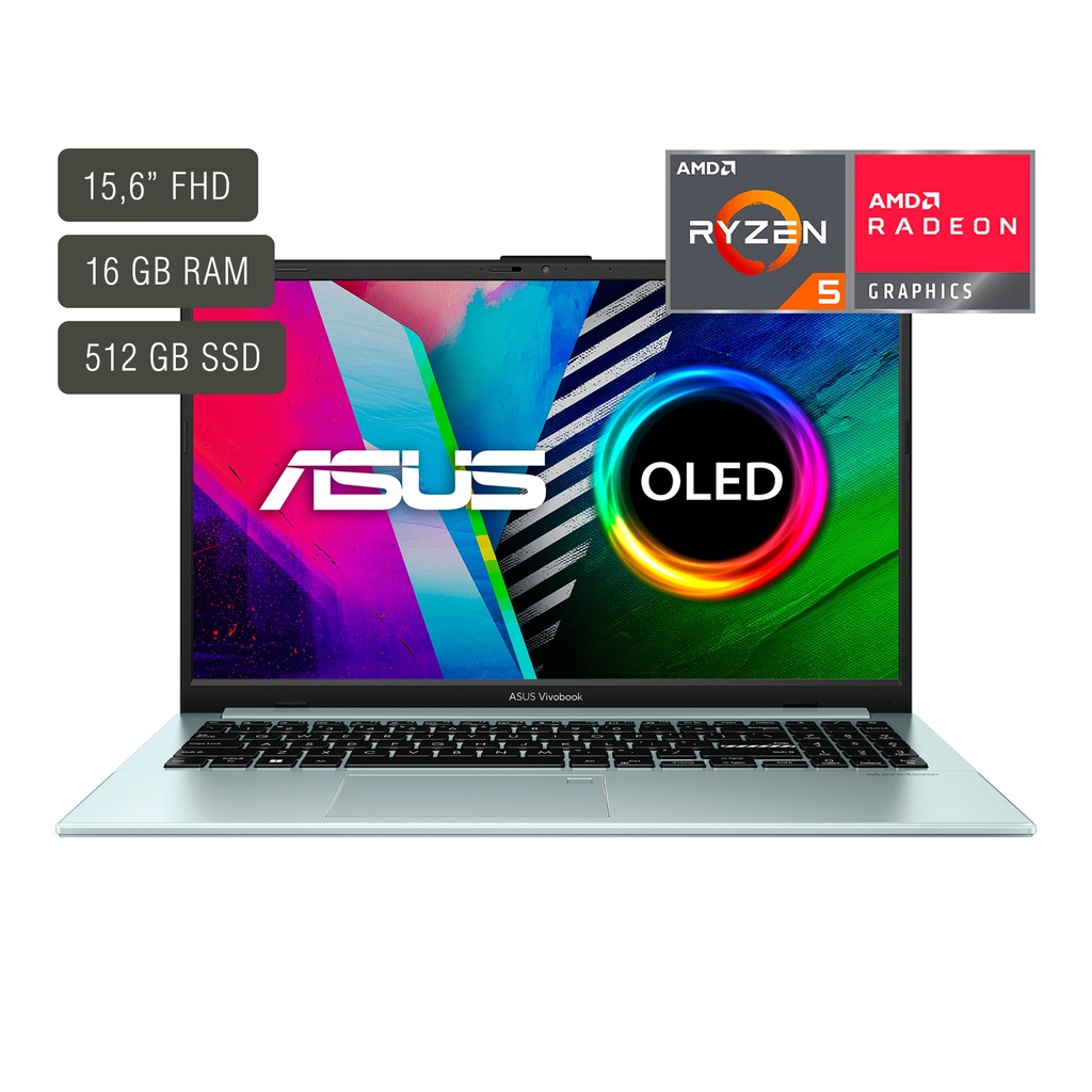 NOTEBOOK ASUS VIVOBOOK GO 15 OLED E1504FA-L1419W - MIL-STD-810H. 15,6'' OLED 60Hz. AMD RYZEN 5 7520U. AMD RADEON 610M. 16GB RAM. 512GB SSD. REF A.